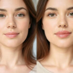 Before and after injection free lip filler and stain, plumper lips after treatment